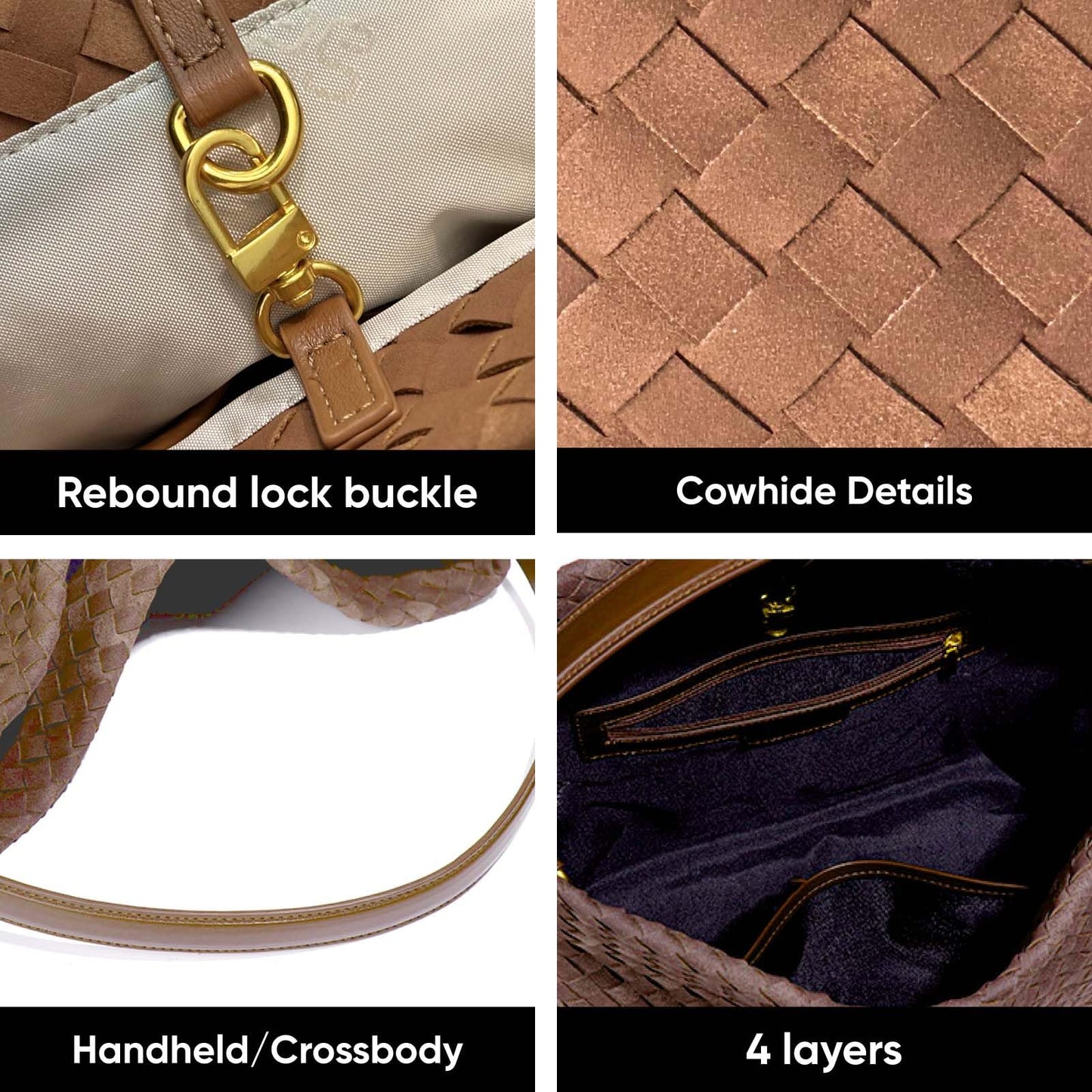 Women's Braided Suede Tote Bag Stylish Suede Hobo Shoulder Bag with Woven Details for Work Travel
