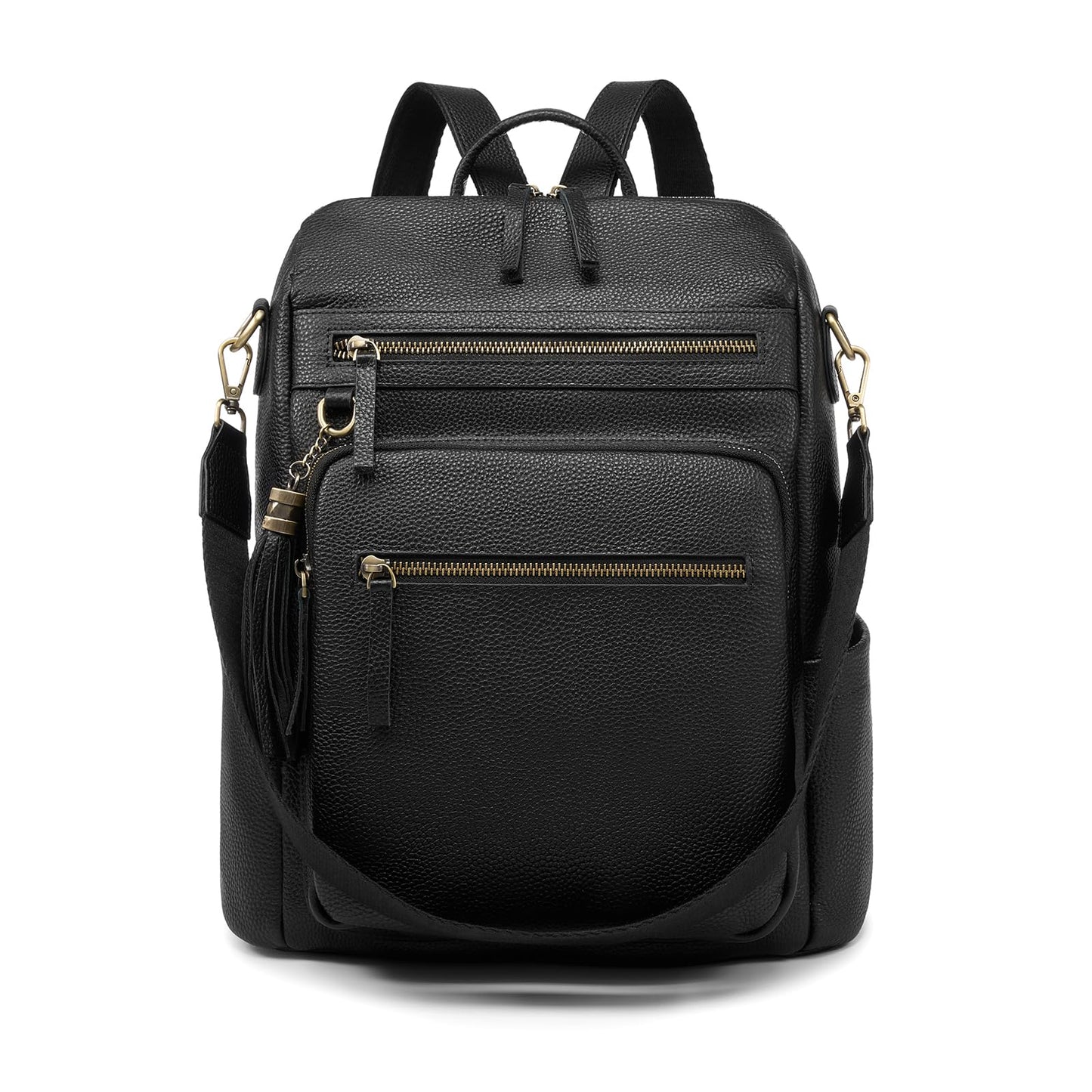 UEIRY Genuine Leather Backpack Purse for Women Convertible Shoulder Bag with Multiple Pockets for Travel Work School（Black）