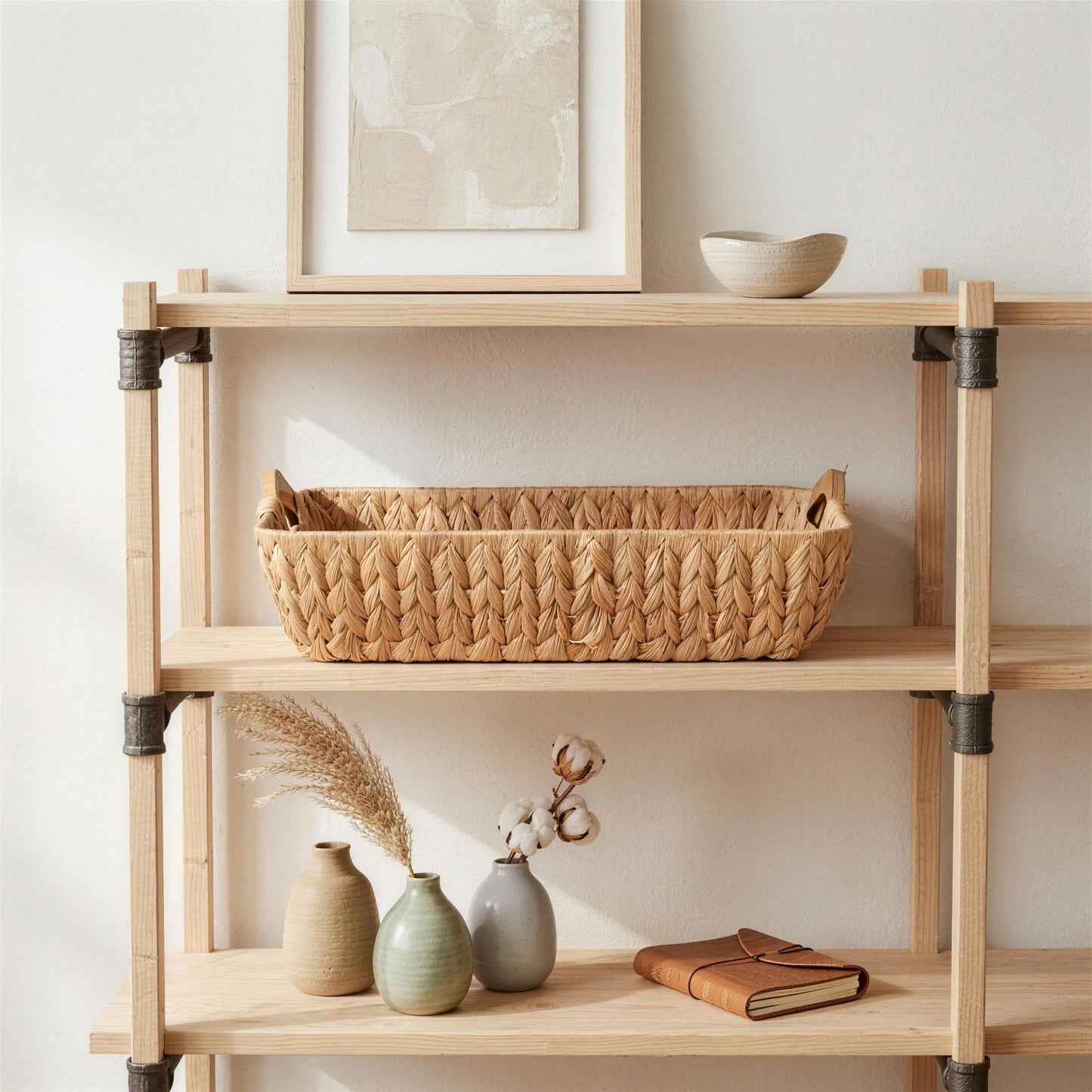 Water Hyacinth Wicker Storage Basket, Rectangular