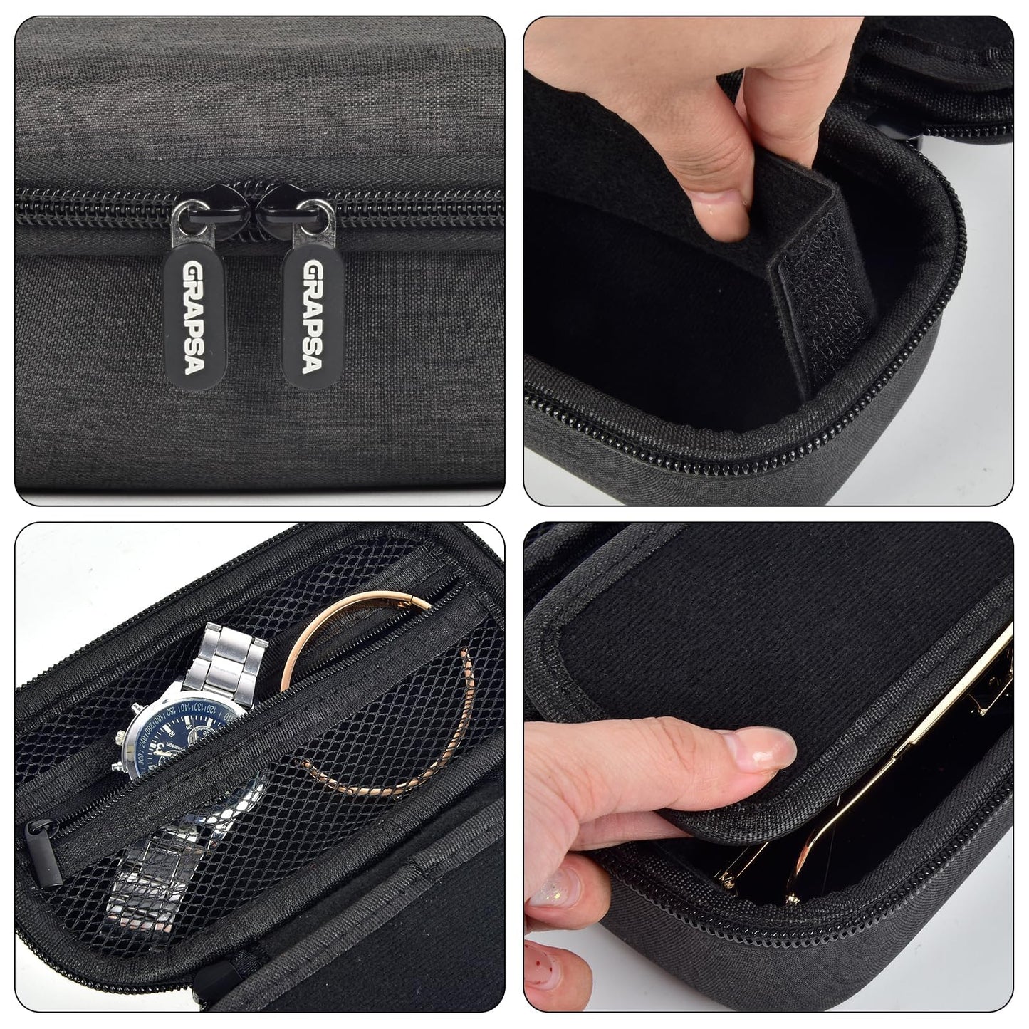 Travel Sunglass Organizer Case for Sojos/for Goodr/for Quay Polarized Sunglasses Men Women,2 Pairs Trendy Glasses Storage Box for Retro Oval/Rectangle Aviator Shady Rays Sun Glasses(Bag Only)-Black,XS