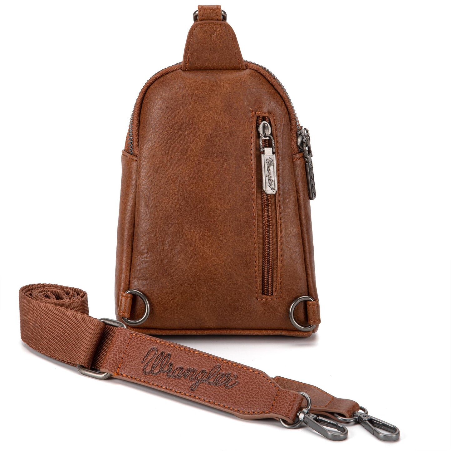 Wrangler Small Sling Bag for Women, Leather Crossbody Bags Cross Body Purse Fanny Packs with Adjustable Strap, WG-HB-87-210-BR