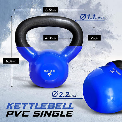 Yes4All Kettlebell, 10 lb Vinyl Coated Cast Iron Kettlebell Set of 2 for Home Gym Exercises, Heavy Weights Gym, Fitness, Full Body Workout Equipment, Push up, Grip, Strength Training - Blue