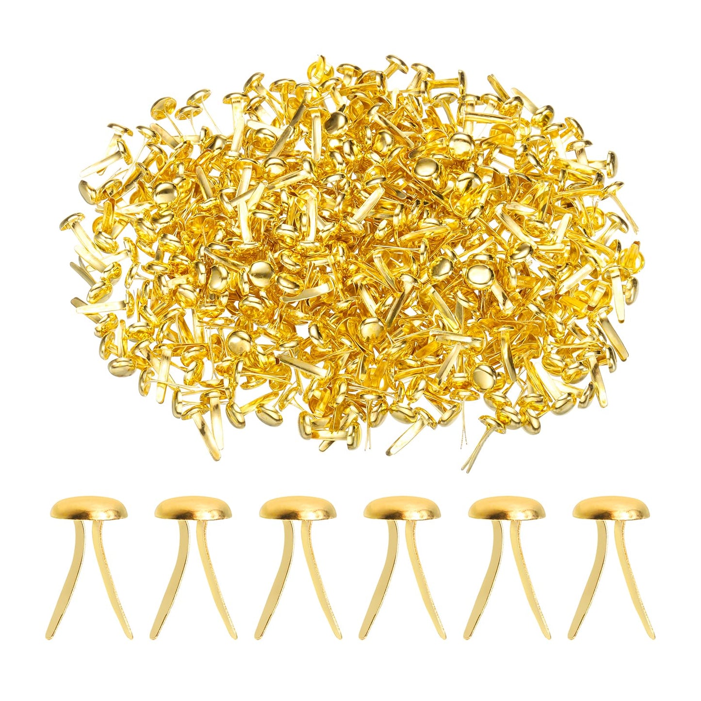 PATIKIL 1000 PCS Paper Brass Fasteners Split Pins Pastel Mini Metal Brads Round Head Plated Fastener for Craft Art Scrapbooking DIY Supplies, Gold, 8 x 15 mm