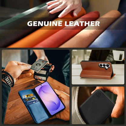 SHIELDON Case for Galaxy S26 Plus 2026, Genuine Leather Wallet Case, RFID Blocking Credit Card Holder Kickstand Magnetic Folio Protective Cover Compatible with Galaxy S26+ 6.7" - Retro Coffee