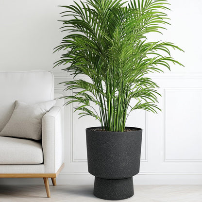 Ultym 16.8" Large Planters Set of 2 Modern Pedestal Plant Pots with Drainage Hole, Durable Plastic Flower Pots w/Terrazzo Finish, Weather-Resistant for Garden Patio Balcony Home Outdoor Indoor Decor