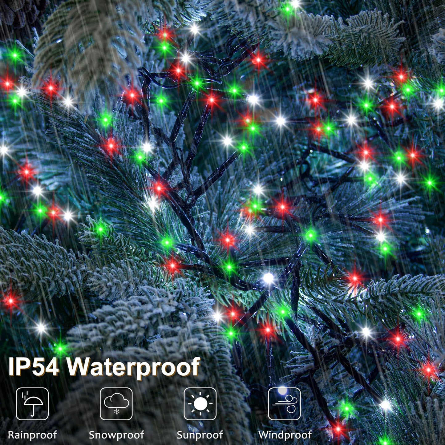 BSGlobal 2 Pack Christmas Lights Red White Green, Total 20Ft 400 LED String Lights with Timer 8 Modes Cluster Firecracker Light for Tree Room Garden Outdoor Decor