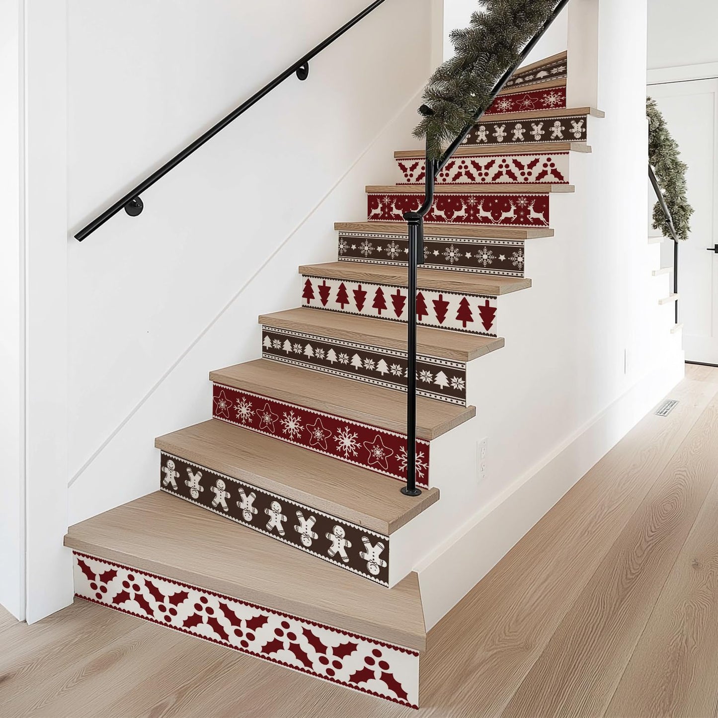 Funlife Christmas Peel and Stick Stair Risers Decals Staircase Christmas Decorations, 39.37"x7.09" Xams Pattern 14PCS