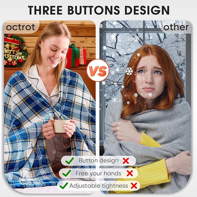 Heated Blanket Electric Throw 50X60, Heating Throw with 10 Levels 8 Hours Auto Off, Blue Plaid Sherpa Blanket Winter Warmer, Christmas Housewarming Gifts for Women Mom, Home Decor for Couch Bed Office