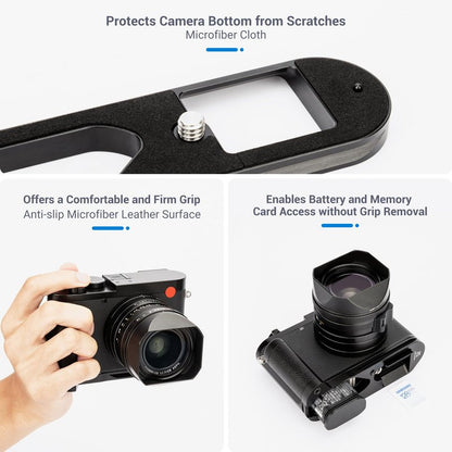 JJC Metal Hand Grip Handgrip Secure Handle Bracket for Leica Q3/Q3 43 Cameras, Anti-Slip Pads, Arca Swiss Quick Release Plate, 1/4"-20 Tripod Hole & Hand Strap Hole, No Effect on Battery & Card Use