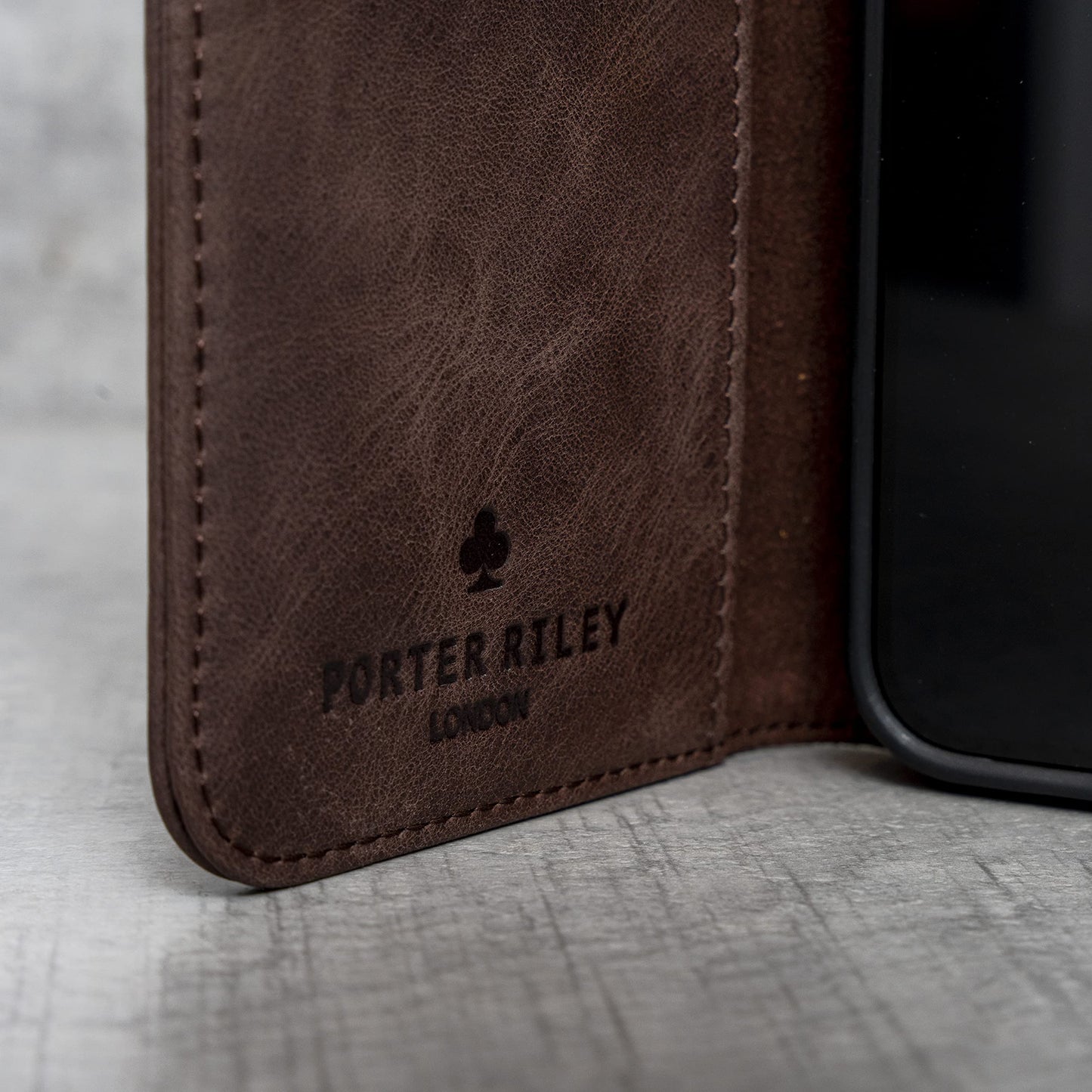 Porter Riley - Leather Case for iPhone SE 2022/20 and iPhone 8 / iPhone 7. Premium Genuine Leather Stand/Cover/Wallet/Flip Case with Card Slots & Horizontal Stand (Chocolate Brown)