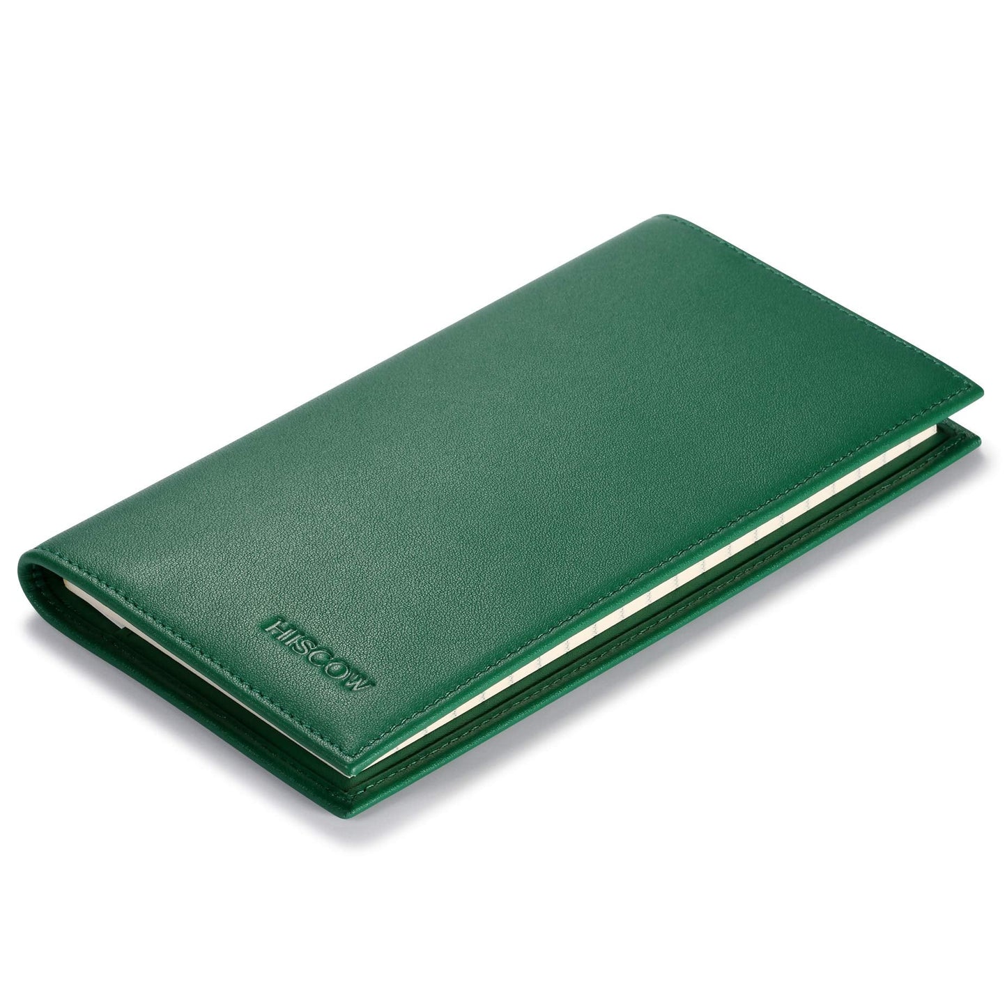 HISCOW Minimalist Checkbook Cover - Full Grain Leather (Premium Green)