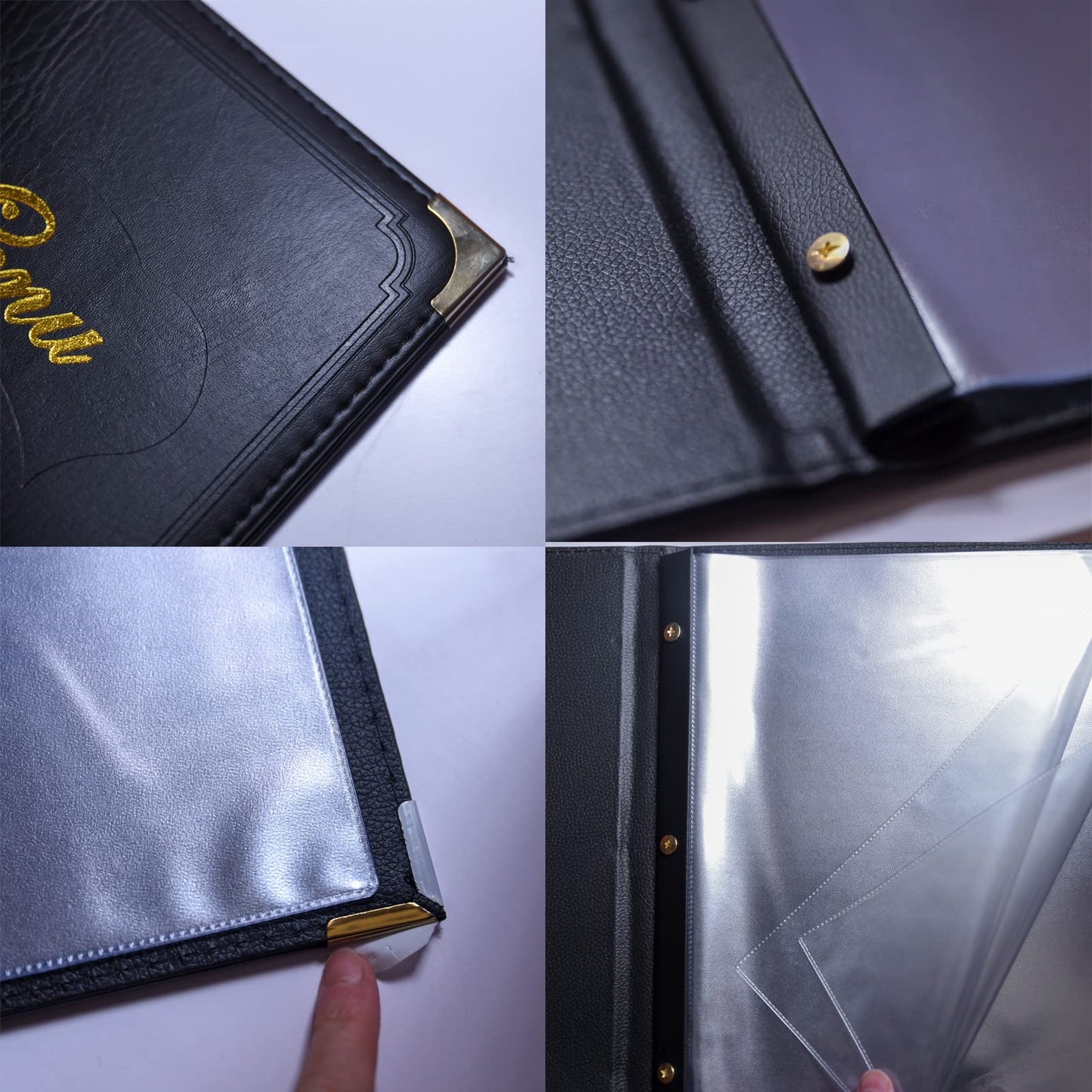 Menu Covers Premium Faux Leather - Menu Holder 8.5" x 11" with Transparent Sleeve - 7 Page 14 View for Restaurants, Bars, and Cafes (2-Pack)
