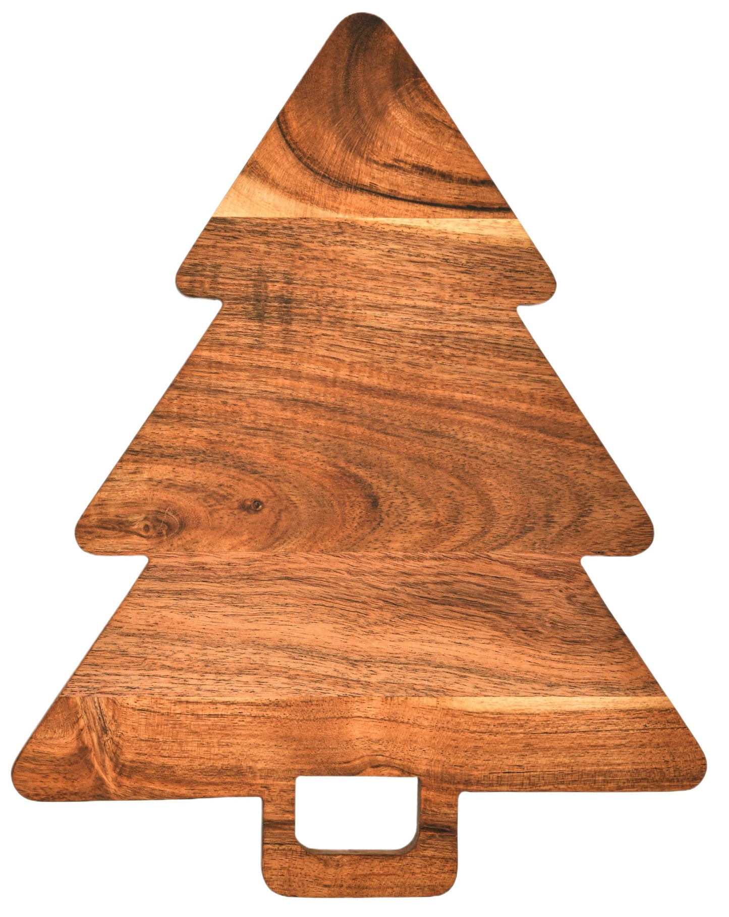 Treen Art Wooden Christmas Tree Cutting Board for Kitchen Decor, 14"L x 11"W Tree Shaped Acacia Wood Chopping Board with Handle, Serving Charcuterie Platter