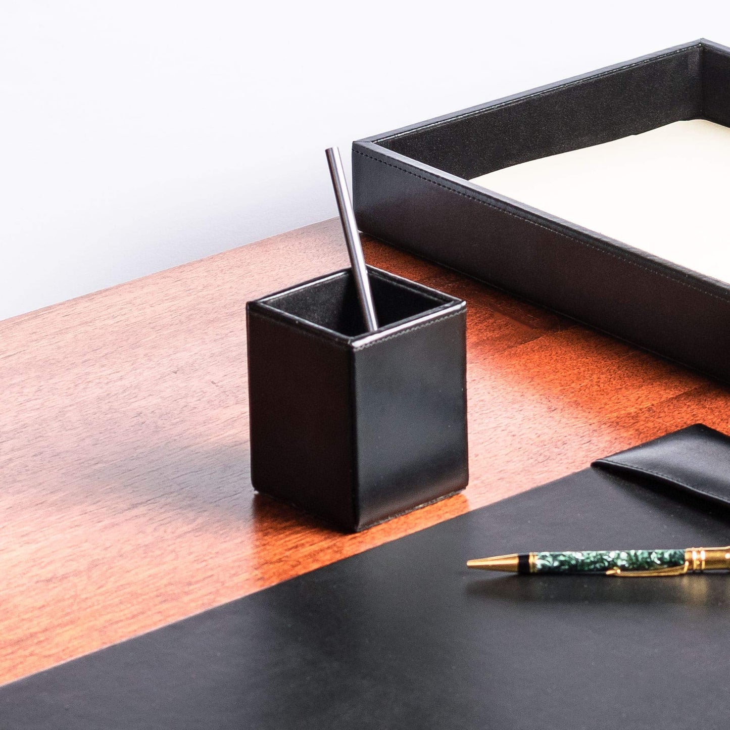 Dacasso Pencil Cup, Luxury Black Bonded Leather - Executive Decor and Elegant Organizer
