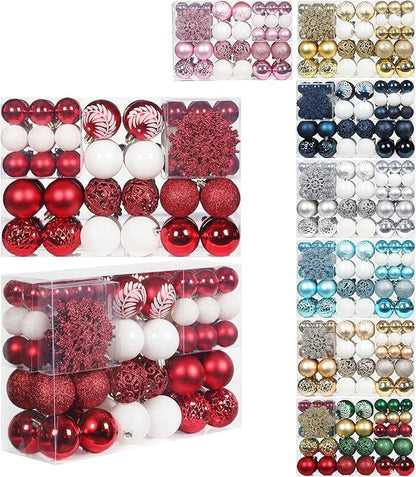 SY CRAFT 86 Pieces of Assorted Shatterproof Christmas Ball Snowflake Ornaments Seasonal Decorative Hanging Ornament Set with Hand-held Gift Package for Xmas Tree Decorations (86PCS, Red)