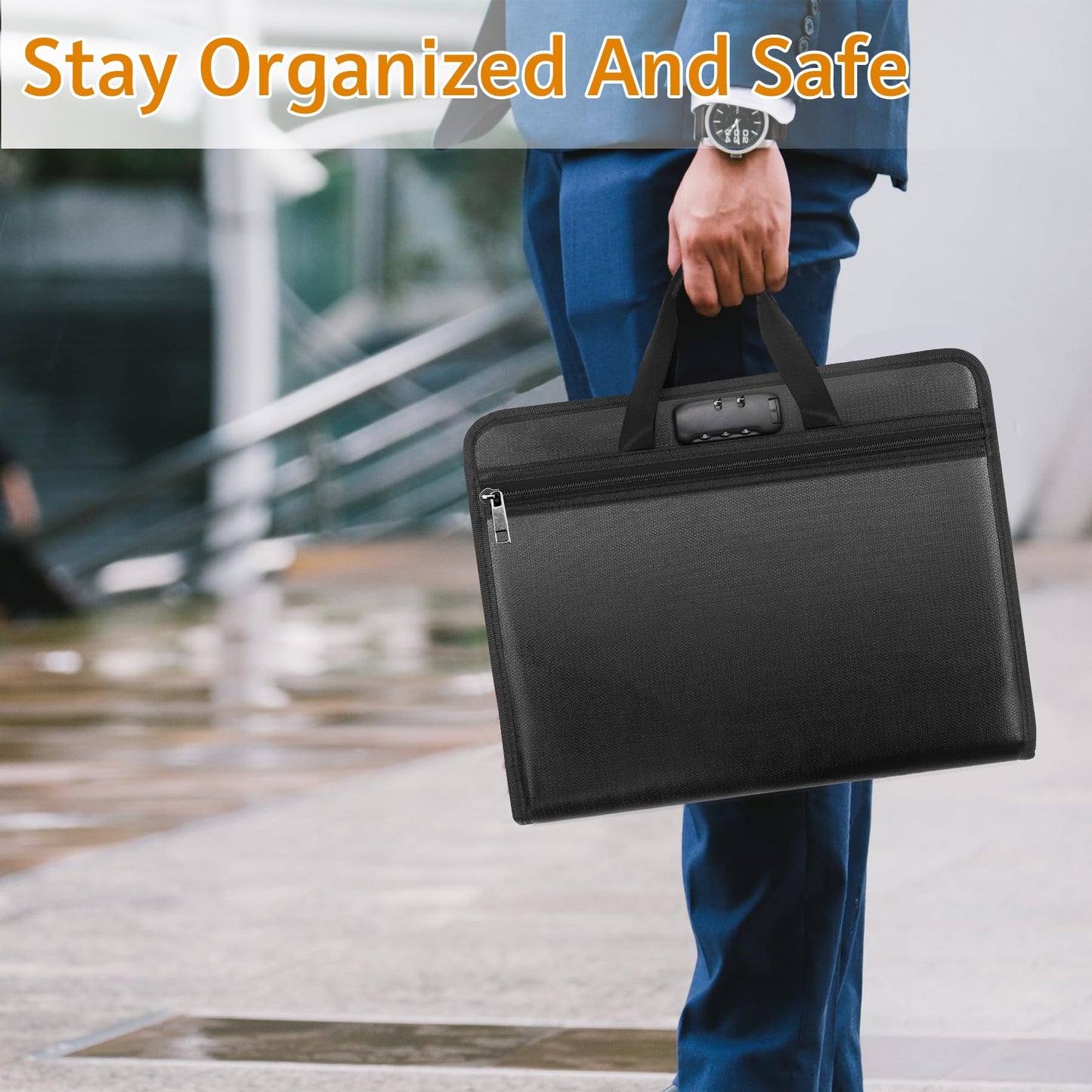 onvvippiv File Organizer Fireproof Expanding Accordion File Folder with Lock Zipper Labels13 Pockets Document Organizer Holder Storage Box Bag for Business Office Receipt Home Travel