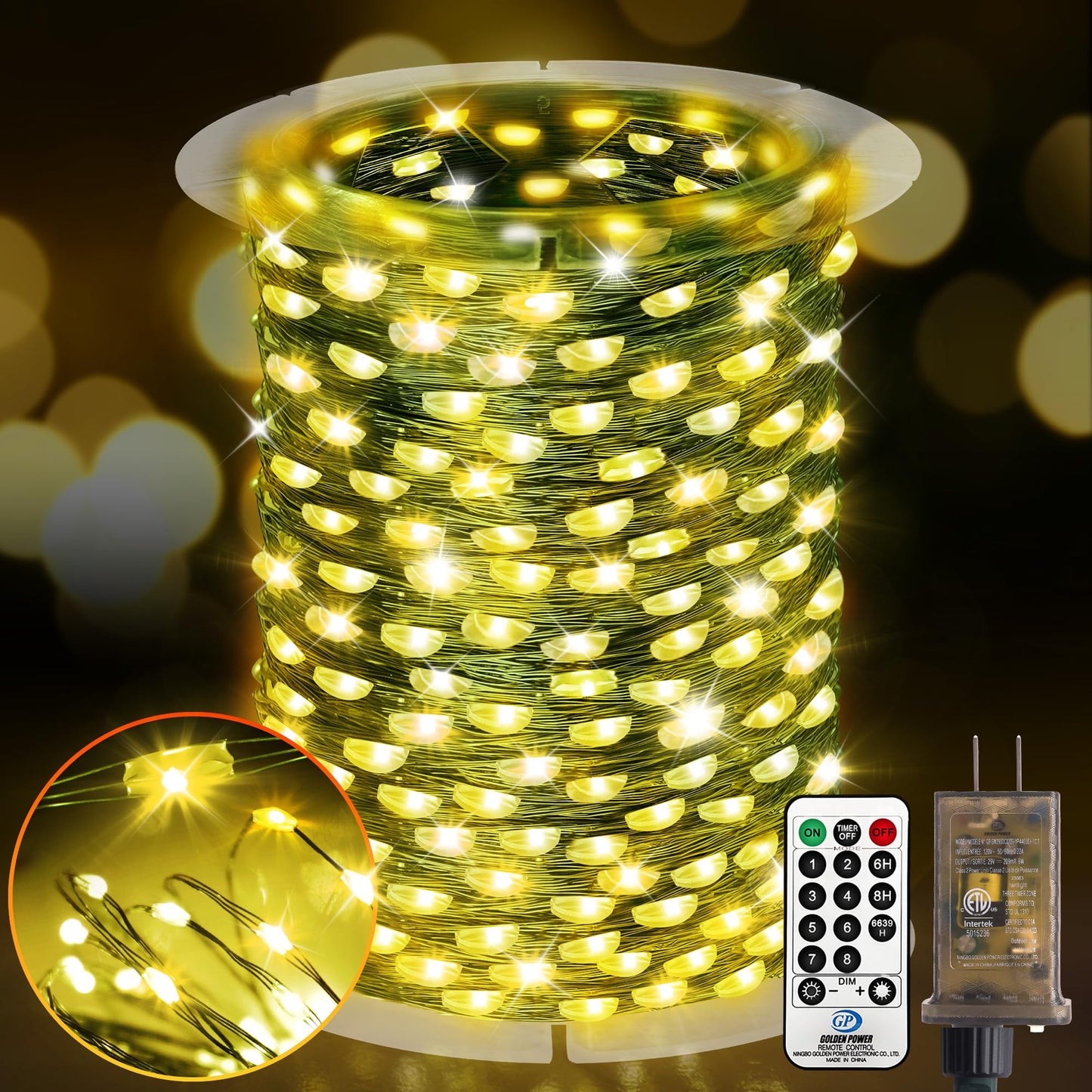 KNONEW 203FT Outdoor Christmas Fairy Lights Plug in,600 LED String Lights Outdoor Waterproof 8 Modes Memory Times for Wedding Bedroom Walls Garden Trees Decoration(Warm White)