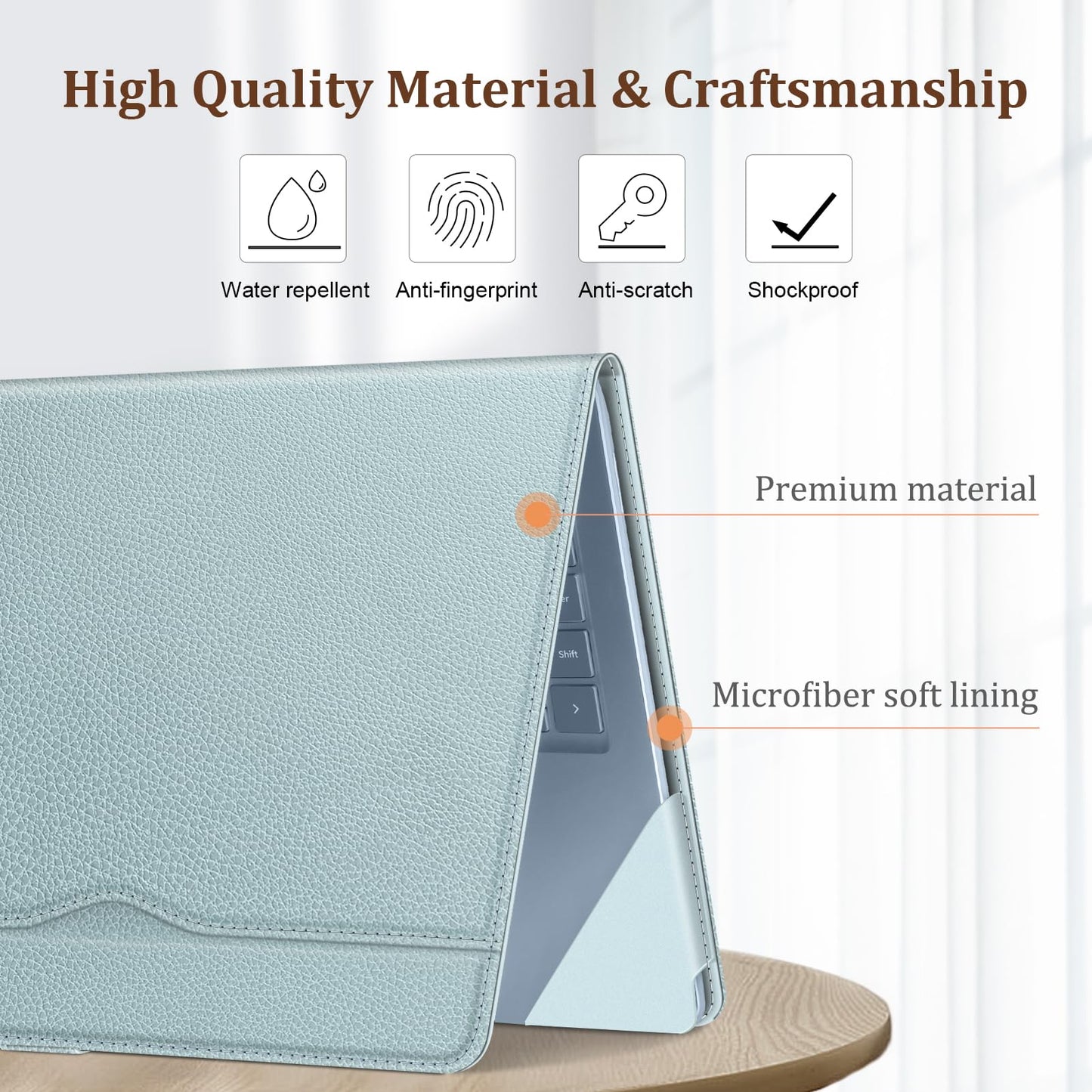 Fintie Sleeve Case for 12.4 Inch Microsoft Surface Laptop Go 3/2/1 (Model: 2013/1943), Premium PU Leather Protective Folio Book Cover with Large Pocket (Ice Blue)