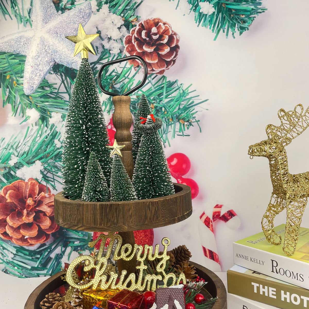 NotiGat mini Christmas Tree Bottle Brush Christmas Trees with Wooden Bases Christmas Decorations for Party Table top decer Christmas Tree （5pcs）