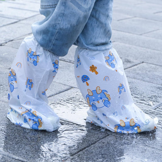 10-Pack Kids' Rain Shoe Covers - Waterproof, Dinosaur Pattern, 13.78×11.02 in, Fits Ages 3-8, Ideal for Rainy Days & Outdoor Activities