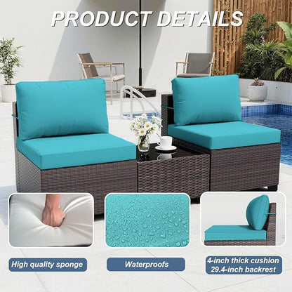 ALAULM 13 Pieces Patio Furniture Set with Fire Pit Table Outdoor Sectional Sofa Sets Outdoor Furniture 43" Gas Fire Pit CSA Approved PE Rattan Patio Conversation Set w/10 Seat Cushions (Blue)