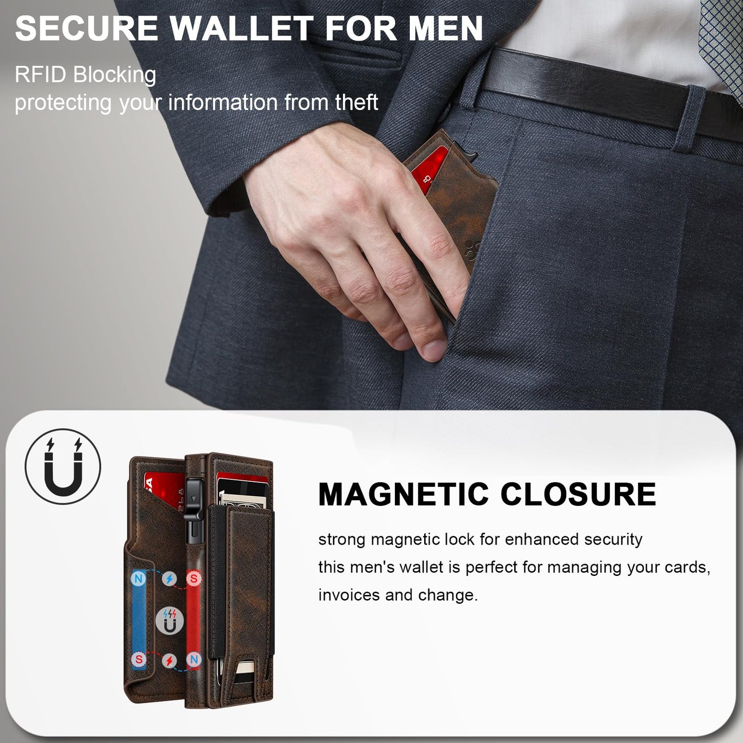 Wallet for Men Wallet with Slim Pop Up Card Holder 9-13 Cards, Bifold Minimalist Smart Wallet RFID Blocking Credit Card Holder with ID Window & Stretchable Cash Slot Compact Metal Aluminum Card Case