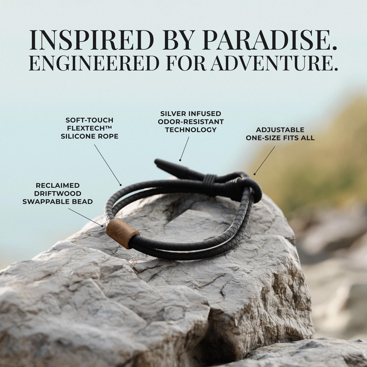 Rowdy Parrot FlexTech Adjustable Silicone Rope Bracelet: Waterproof, Sweatproof, Sunproof, Minimalist Surf, Golf Jewelry for Men - One Size Fits All