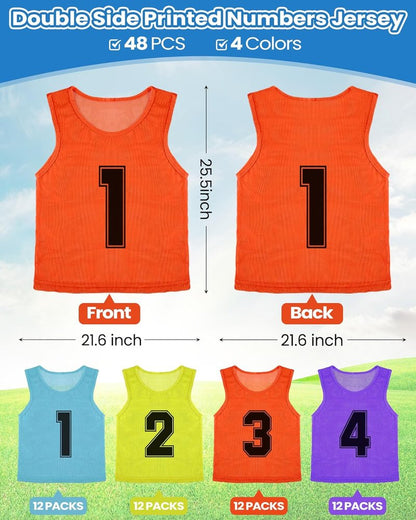 Suhine Youth Basketball Pinnies - 48 Pcs Nylon Mesh Scrimmage Vests | Numbered Practice Jerseys