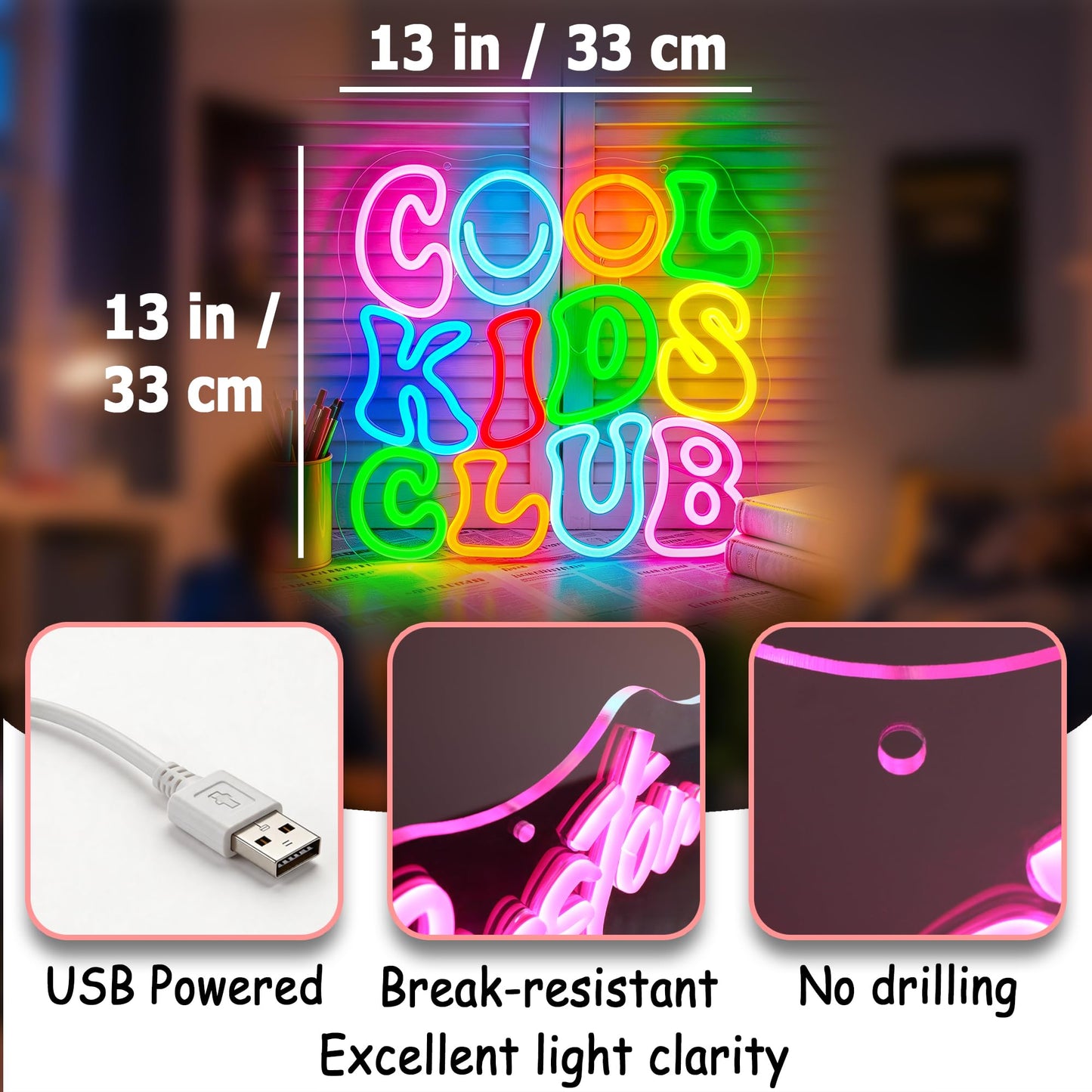Whfobfe Pink&Green Neon Sign Led Neon Lights Signs for Wall Decor USB Powered Led Signs for Room Decoration-Cool Kids Club