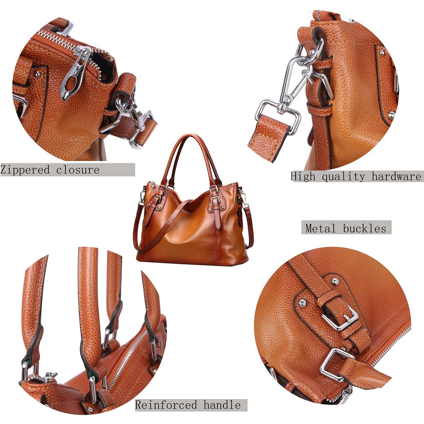 HESHE Genuine Leather Purses and Handbags for Women Tote Shoulder Bag Satchel Purse Top Handle Bags Hobo Crossbody Purse (Medium,Sorrel)