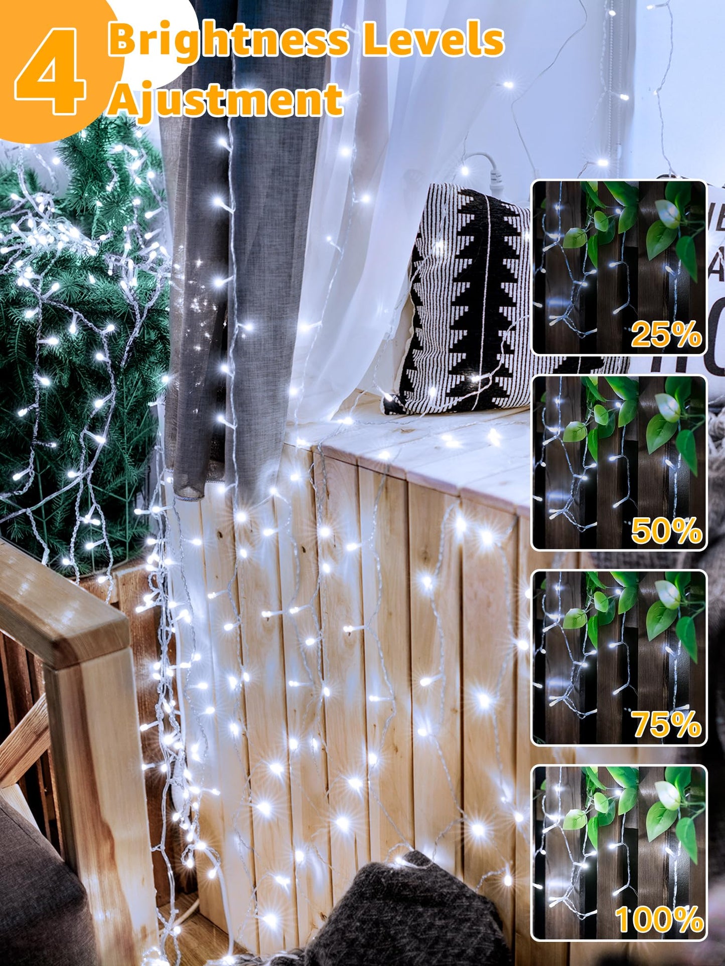 Guhope Christmas Lights 600LED 98FT, Waterproof Outdoor String Lights with Remote and Timer, 8 Modes Dimmable Fairy Lights for Indoor Outdoor Wedding Party Holiday Decorations (Cool White)