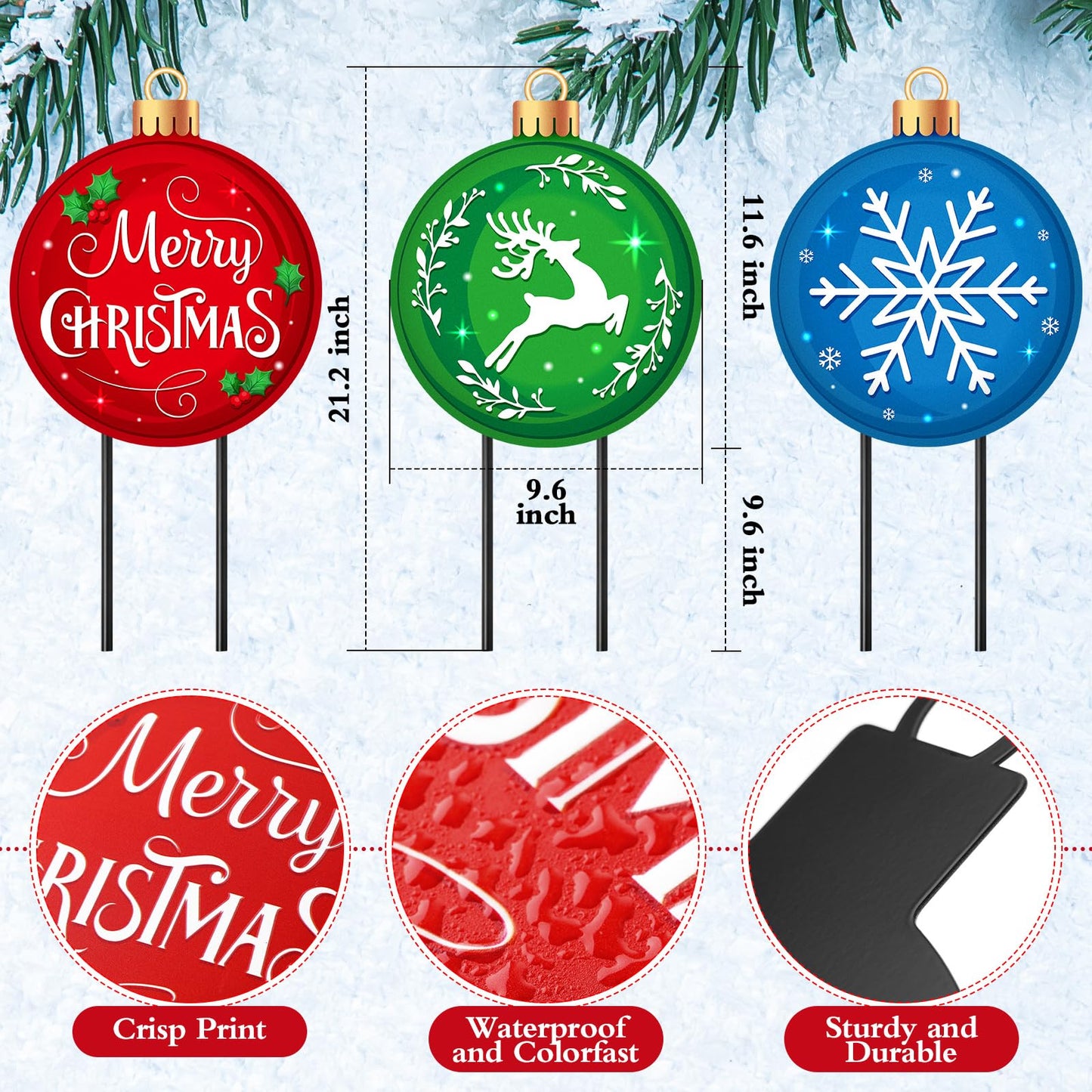 Drydiet 3 Pack Metal Christmas Yard Signs Decor Xmas Yard Stakes Outdoor with Stakes for Holiday Outdoor Garden Lawn Pathway Decoration(Christmas Balls)