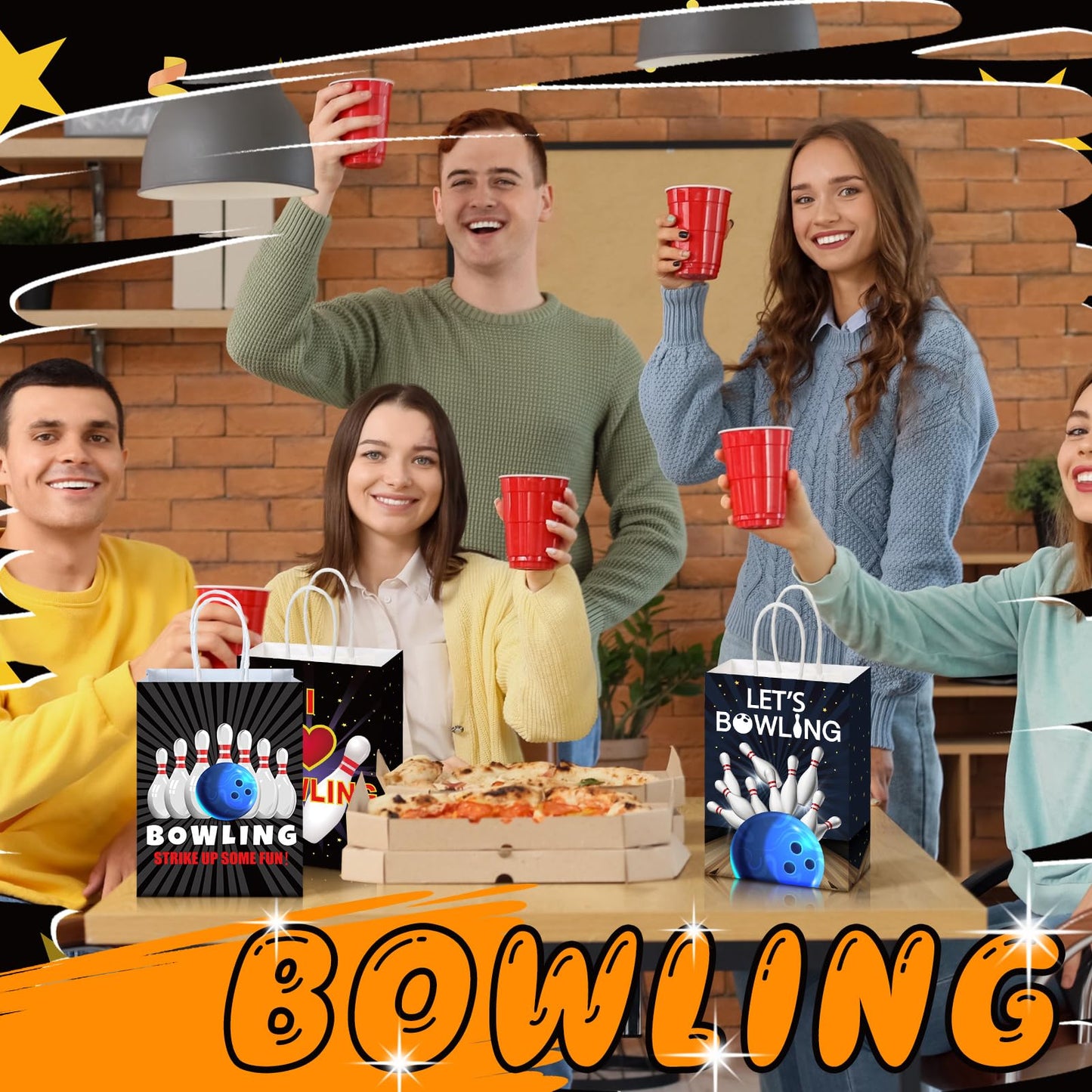Kolldenn 24 Pcs Bowling Party Favors Bags Bowling Ball Goodie Gift Paper Bags with Handles Sport Candy Treat Pouch for Ball Birthday Party Decorations Supplies