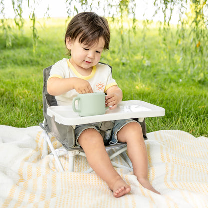 Regalo My Chair 2-in-1 Portable Travel Booster Seat & Activity Chair, Bonus Kit Includes, Oversized Removable Tray with Cup Holder, Gray