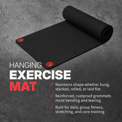 SPRI Hanging Exercise Mat, Fitness & Yoga Mat for Group Fitness Classes, Commercial Grade Quality with Reinforced Holes, 56"L x 23"W x 5/8" Thick