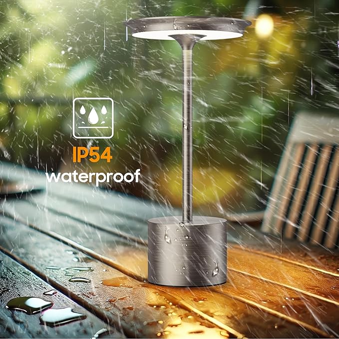 Cordless Table Lamp, Portable Rechargeable 6000mAh Outdoor Table Lamp, 3 Color Stepless Dimming Battery Powered Lamp, LED Table Light for Dinner/Bedroom/Restaurant/Outdoor (Silver)