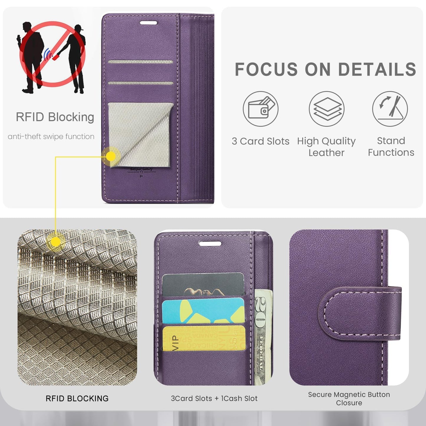 FLIPALM Wallet Case for Samsung Galaxy S25 Plus/S25+, RFID Blocking Credit Card Holder, PU Leather Folio Flip Kickstand Protective Shockproof Cover for Galaxy S25 Plus (Purple)