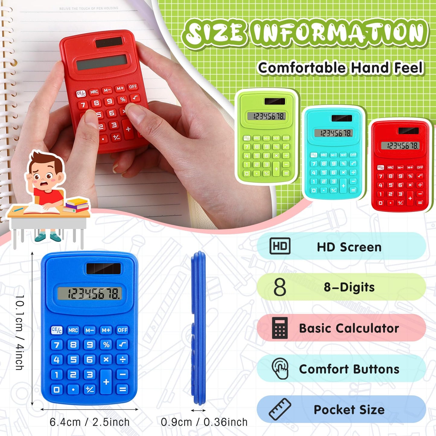 LEIFIDE 24 Pack Pocket Calculator Small Bulk Basic 4 Function Calculator 8 Digit Display Battery Powered for Desktop Home Office School Student Kids (Classic Colors)