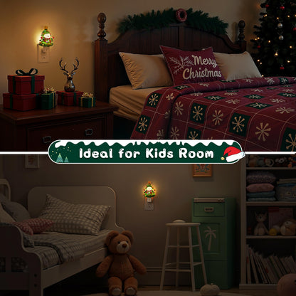 L LOHAS LED Christmas Tree & Snowman Night Light, 3000K Warm White Plug-In Night Light, Cute Resin Holiday Decor with 360° Rotatable Plug for Kids Room, Party & Home, 1 Pack