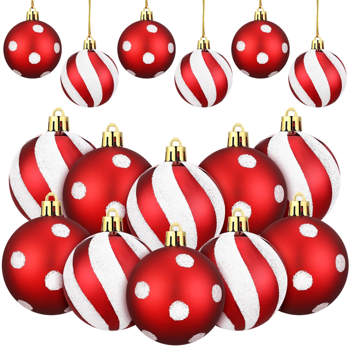 Jetec 12 Pcs Red and White Christmas Balls Ornaments for Tree 2.4 Inch Peppermint Candy Cane Polka Dot Stripes Xmas Bulbs Ornament Shatterproof Bauble Christmas Decorations for Tree Home Wreath Party