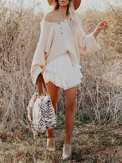 Aoudery Flowy Shorts for Women Casual Boho Ruffle Tiered Skorts High Waist Mini Skirts Golf Tennis Butterfly Crochet Shorts - A White XL