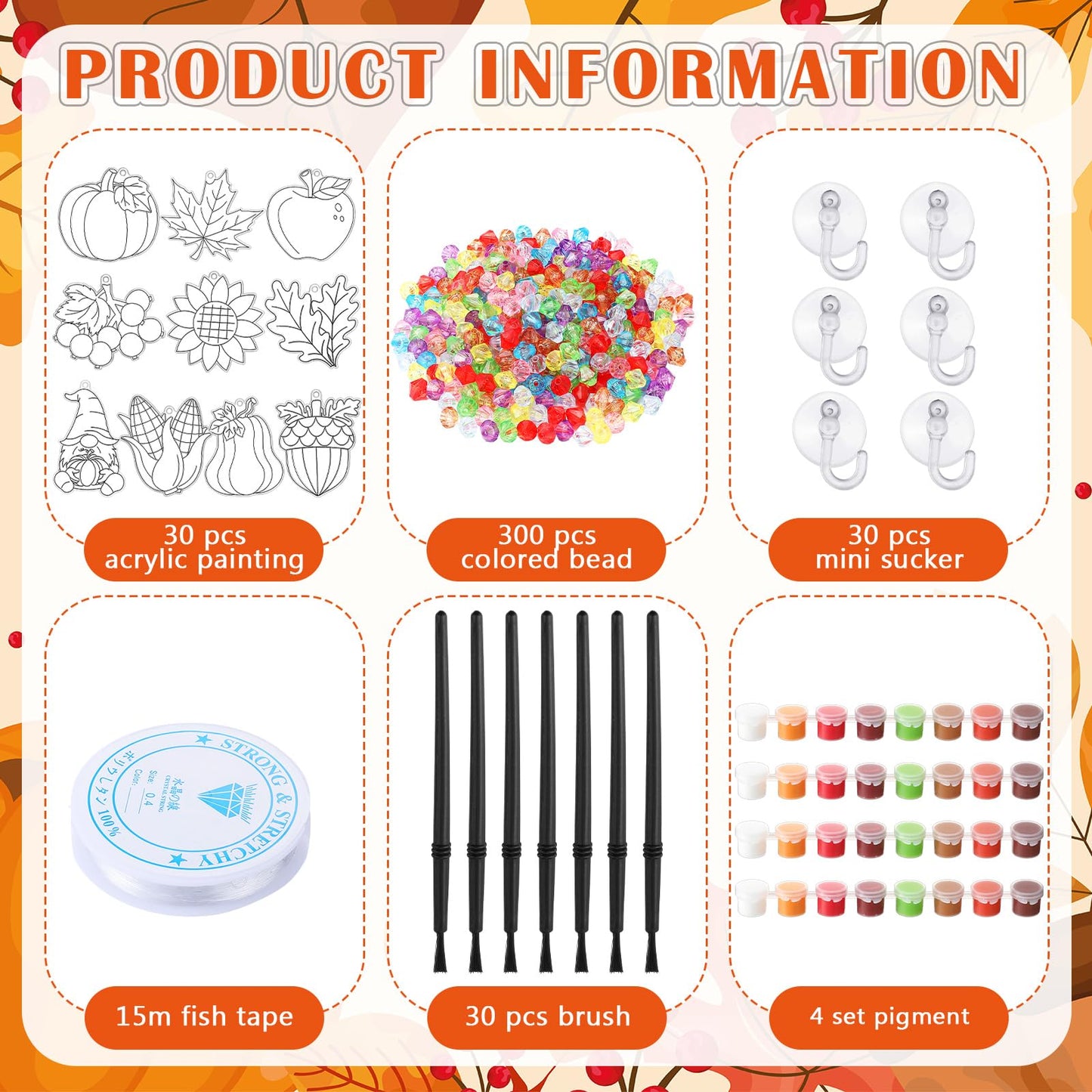 Beeveer 30 Sets Fall Plant Suncatchers Art Kits DIY Thanksgiving Pumpkin Maple Leaf Acorn Suncatcher Crafts Paint Your Own Window Ornaments for Boys Girls Autumn Classroom School Activity Party Favor