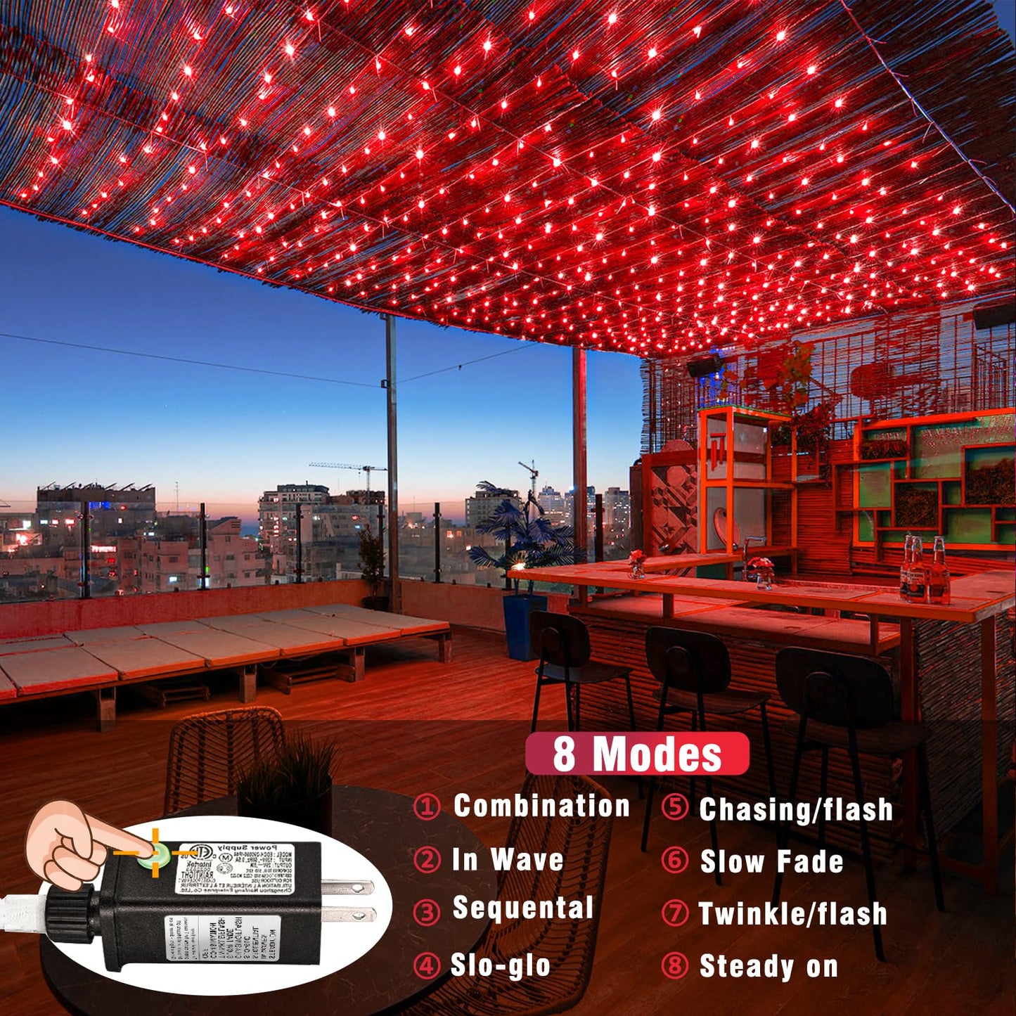 Vivideal 300 LED Red Christmas Lights 100ft String Lights Indoor 8 Modes Clear Wire Connectable Waterproof Plug in Red String Lights for Bedroom Indoor Outdoor Halloween Christmas Decorations