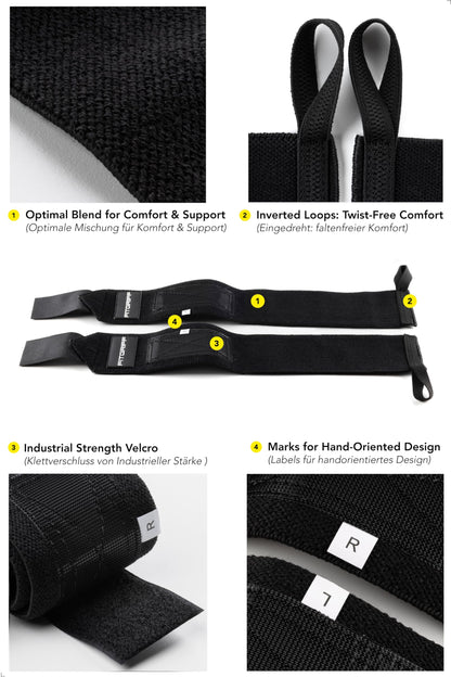 Fitgriff® Wrist Wraps for Weightlifting (18") Heavy-Duty Support for Gym, Bench Press, and Pushups (1 Pair) - for Men and Women (Black)