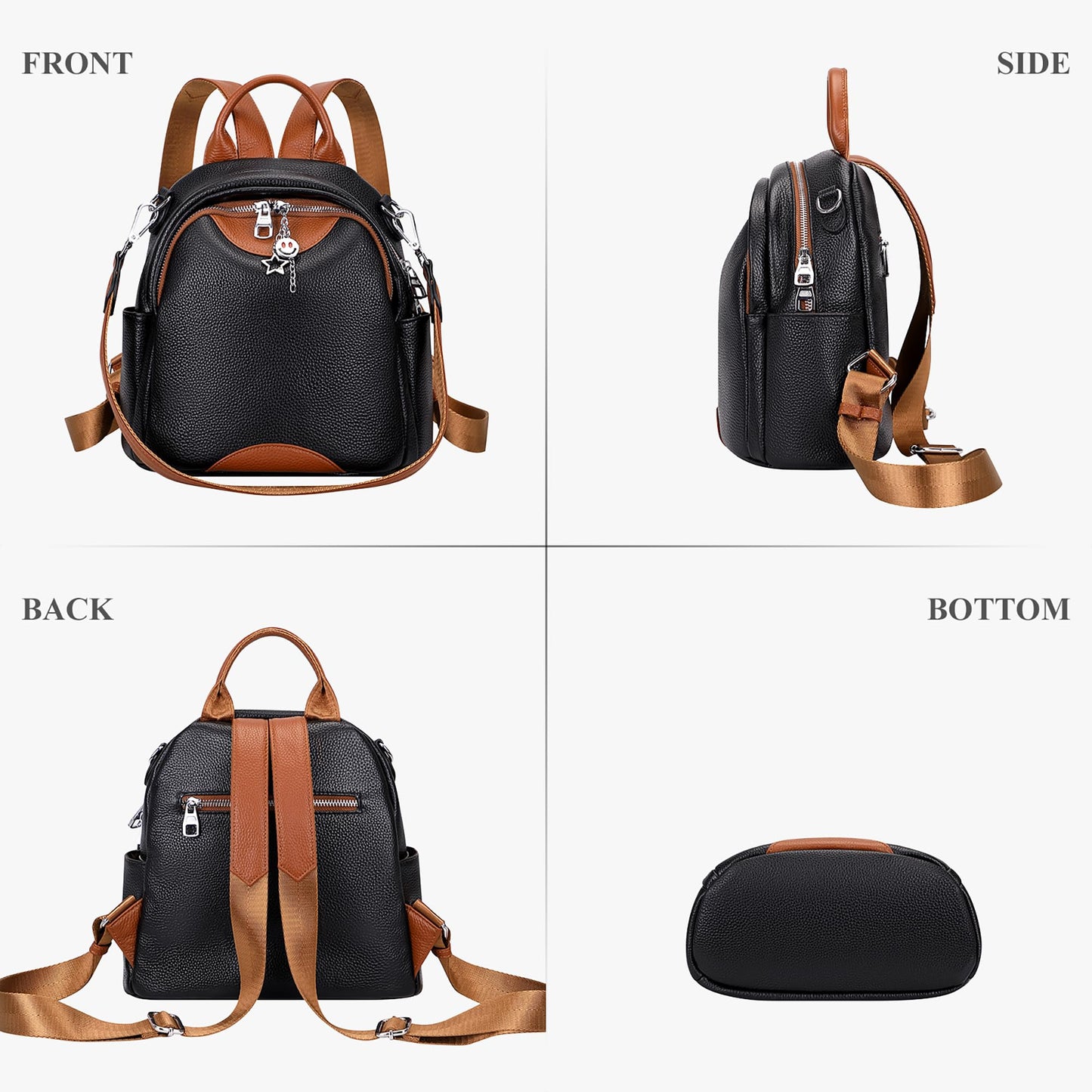ALTOSY Soft Genuine Leather Backpack for Women Small Convertible Backpack Purse Shoulder Bag for Ladies (S97 Black/Brown)