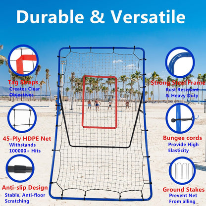 Volleyball Rebounder Net,7x4FT Volleyball Practice Net with 5 Adjustable Angles, Bounce Back Training Equipment for Bumping & Spiking, Lacrosse Baseball Soccer Trainer for Backyard