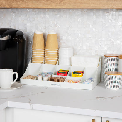 Mind Reader Cup and Condiment Station, Countertop Organizer, Coffee Bar, Kitchen, Stirrers, 17.875"L x 9.5"W x 6.625"H, Black