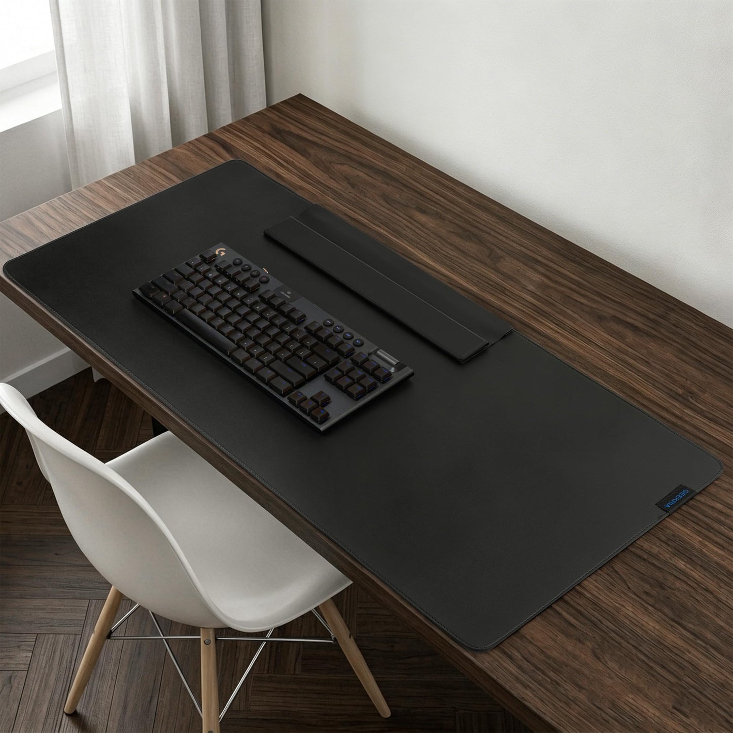 GEEKRIA Leather Desk Pad Protector, Mouse Pad with Dust Cover, Desk Mat, Non-Slip Desk Pad, Waterproof Vegan Leather Desk Blotter Mat, Desk Cover for Office and Home (35.4" x 16.1" Black)