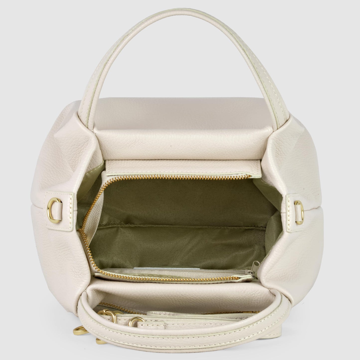 Italian Calfskin Top-Handle Bag for Women with Zipper & Detachable Strap | Small Shoulder Handbag Crossbody Purse (Beige)
