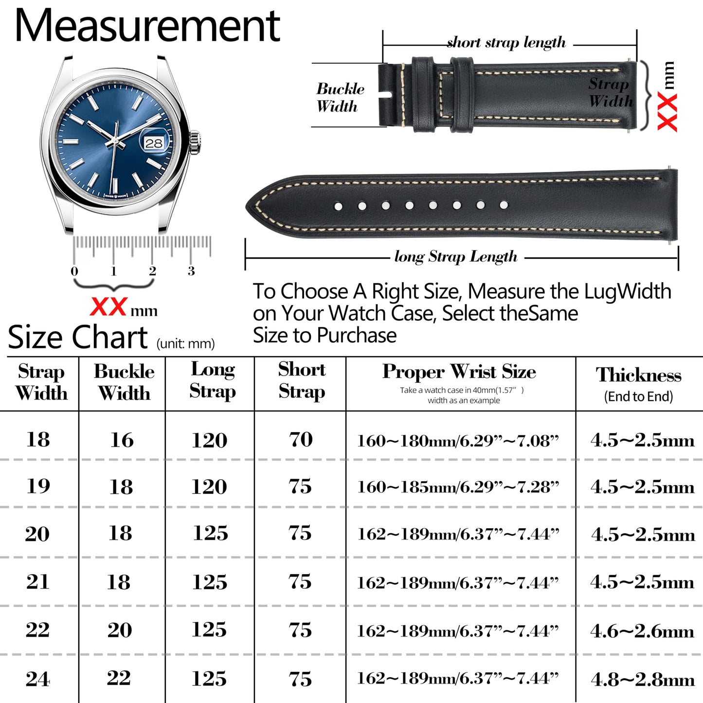Gomvadr Vintage Genuine Top Grain Leather Watch Strap Quick Release, 18/19/20/21/22/24mm, Silver/Black Buckle, Universal Fit Unisex for Daily Wear (Black with Silver Buckle, 20mm)